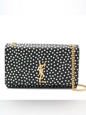 Saint Laurent Black with White Polka Dots Chain Wallet